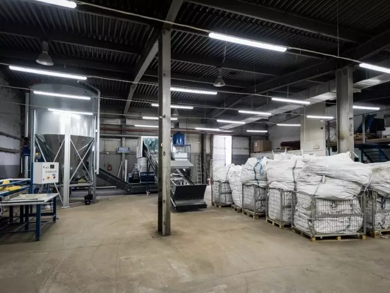 a warehouse with lots of bags